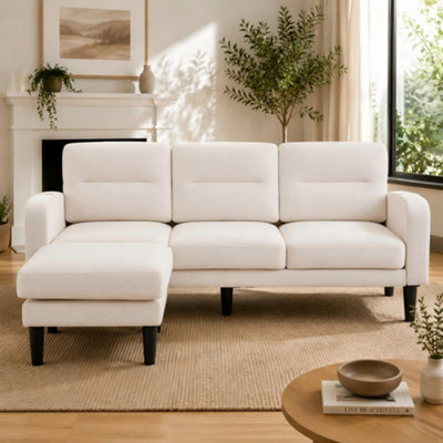 Merax L-Shaped 3-Seater Sofa, Modular Sectional Corner Couch With Reversible Chaise Lounge & Side Pockets, Beige - image 1