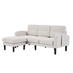 Merax L-Shaped 3-Seater Sofa, Modular Sectional Corner Couch With Reversible Chaise Lounge & Side Pockets, Beige - thumbnail 8
