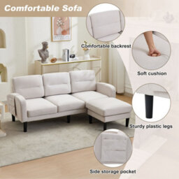 Merax L-Shaped 3-Seater Sofa, Modular Sectional Corner Couch With Reversible Chaise Lounge & Side Pockets, Beige - thumbnail 5