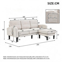Merax L-Shaped 3-Seater Sofa, Modular Sectional Corner Couch With Reversible Chaise Lounge & Side Pockets, Beige - thumbnail 4