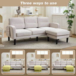 Merax L-Shaped 3-Seater Sofa, Modular Sectional Corner Couch With Reversible Chaise Lounge & Side Pockets, Beige - thumbnail 7