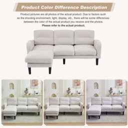 Merax L-Shaped 3-Seater Sofa, Modular Sectional Corner Couch With Reversible Chaise Lounge & Side Pockets, Beige - thumbnail 6