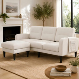 Merax L-Shaped 3-Seater Sofa, Modular Sectional Corner Couch With Reversible Chaise Lounge & Side Pockets, Beige - thumbnail 3