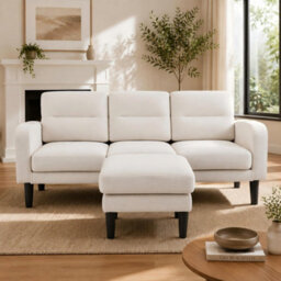 Merax L-Shaped 3-Seater Sofa, Modular Sectional Corner Couch With Reversible Chaise Lounge & Side Pockets, Beige - thumbnail 2