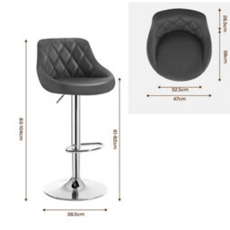 1X Grey Adjustable Swivel Faux Leather Bar Stool Kitchen Pub - thumbnail 2