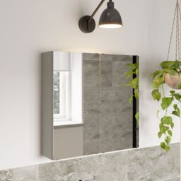 Kalena Matt Dove Grey Double Bathroom Wall Cabinet With 2 Mirror Doors (H)540mm (W)550mm - thumbnail 2