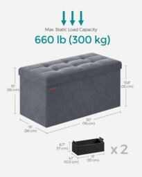 Songmics Storage Bench, Double-Width Ottoman With Organized Interior, Slate Grey - thumbnail 2