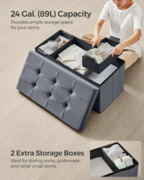 Songmics Storage Bench, Double-Width Ottoman With Organized Interior, Slate Grey - thumbnail 4