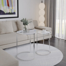 Urbn-Living Urbnliving 59Cm Height Round Nesting Side Coffee Tables White Glass Top With Chrome Metal Leg Set Of 2 - thumbnail 3