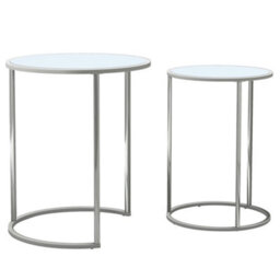 Urbn-Living Urbnliving 59Cm Height Round Nesting Side Coffee Tables White Glass Top With Chrome Metal Leg Set Of 2 - thumbnail 4