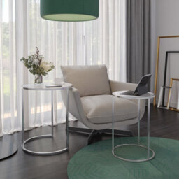 Urbn-Living Urbnliving 59Cm Height Round Nesting Side Coffee Tables White Glass Top With Chrome Metal Leg Set Of 2
