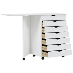 Vidaxl Rolling Cabinet With Desk Moss White Solid Wood Pine - thumbnail 3
