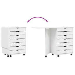 Vidaxl Rolling Cabinet With Desk Moss White Solid Wood Pine - thumbnail 7
