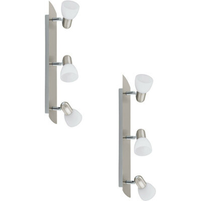 2 Pack Wall 3 Spot Light Colour Satin Nickel Shade White Satin Glass E14 3X40W - image 1