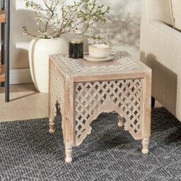 Beliani Natural Mango Wood Side Table 40 X 40 Cm, Oriental Design - thumbnail 2