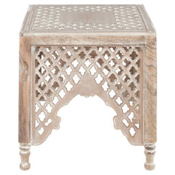 Beliani Natural Mango Wood Side Table 40 X 40 Cm, Oriental Design - thumbnail 1