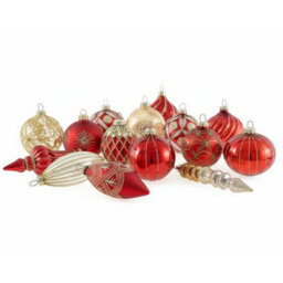 Beliani Set Of 50 Baubles Sparkle Glass Red/ Gold