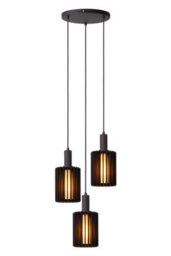 Lucide Lambres Pendant Light - 3Xe27 - Black - thumbnail 1