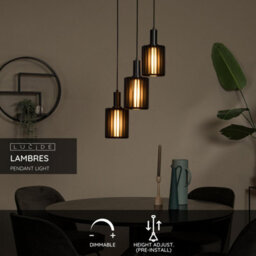 Lucide Lambres Pendant Light - 3Xe27 - Black - thumbnail 2