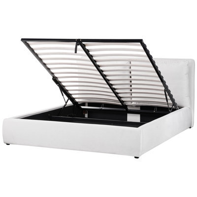 Beliani Ottoman Bed Velvet Bajonna 160 X 200 Cm (Eu King Size) Off-White - image 1