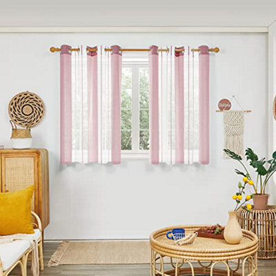 Deconovo Yarn-Dyed Voile Curtains Semi Transparent Net Curtains Eyelet Sheer Curtains, Purple Red 55 X 54 2 Panels - image 1