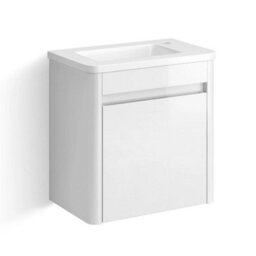 Bathroom Cabinet Vanity Unit Sink Basin Storage Wall Hung Cloakroom Right White - thumbnail 5
