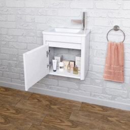 Bathroom Cabinet Vanity Unit Sink Basin Storage Wall Hung Cloakroom Right White - thumbnail 1