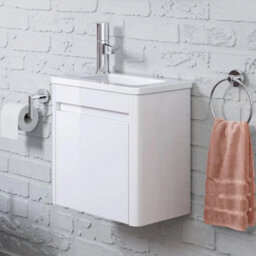 Bathroom Cabinet Vanity Unit Sink Basin Storage Wall Hung Cloakroom Right White - thumbnail 3
