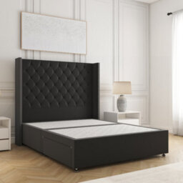 Bsspoke Olivia Divan Bed Black Plush Velvet 54Inch Headboard & No Mattress & No Drawers In 3Ft 4Ft 4Ft6 5Ft 6Ft - thumbnail 1
