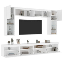Berkfield 8 Piece Tv Wall Cabinet Set With Led Lights White - thumbnail 5