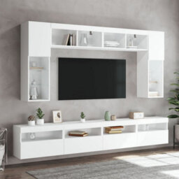 Berkfield 8 Piece Tv Wall Cabinet Set With Led Lights White - thumbnail 4