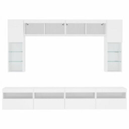 Berkfield 8 Piece Tv Wall Cabinet Set With Led Lights White - thumbnail 7