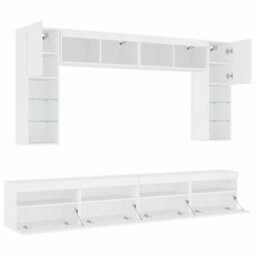 Berkfield 8 Piece Tv Wall Cabinet Set With Led Lights White - thumbnail 6
