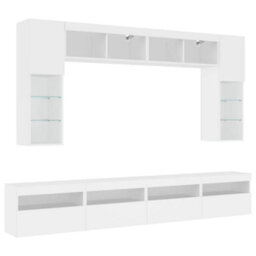 Berkfield 8 Piece Tv Wall Cabinet Set With Led Lights White - thumbnail 3