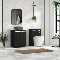 Royal Bathrooms Orion 600mm Hale Black Floor Standing Plain White Countertop Vanity Unit 2 Door With Art Square Basin & Chrome Accent Trim - thumbnail 3