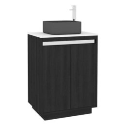 Royal Bathrooms Orion 600mm Hale Black Floor Standing Plain White Countertop Vanity Unit 2 Door With Art Square Basin & Chrome Accent Trim - thumbnail 6