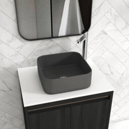 Royal Bathrooms Orion 600mm Hale Black Floor Standing Plain White Countertop Vanity Unit 2 Door With Art Square Basin & Chrome Accent Trim - thumbnail 5