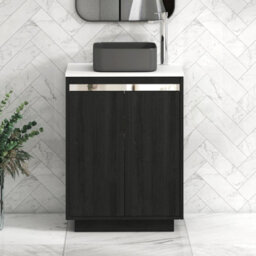 Royal Bathrooms Orion 600mm Hale Black Floor Standing Plain White Countertop Vanity Unit 2 Door With Art Square Basin & Chrome Accent Trim - thumbnail 1
