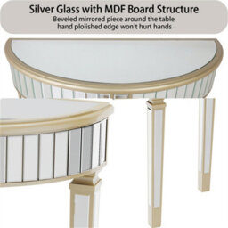 Artloge 90X80.5Cm Ornate Mirrored Half Moon Console Table Living Room Hallway Demi Lune Furniture - thumbnail 4
