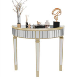 Artloge 90X80.5Cm Ornate Mirrored Half Moon Console Table Living Room Hallway Demi Lune Furniture - thumbnail 5