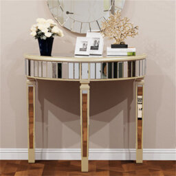 Artloge 90X80.5Cm Ornate Mirrored Half Moon Console Table Living Room Hallway Demi Lune Furniture - thumbnail 6