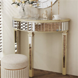 Artloge 90X80.5Cm Ornate Mirrored Half Moon Console Table Living Room Hallway Demi Lune Furniture - thumbnail 7
