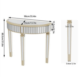 Artloge 90X80.5Cm Ornate Mirrored Half Moon Console Table Living Room Hallway Demi Lune Furniture - thumbnail 2