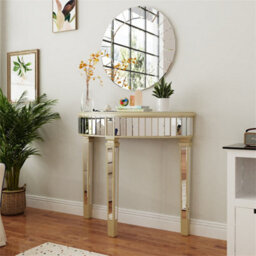 Artloge 90X80.5Cm Ornate Mirrored Half Moon Console Table Living Room Hallway Demi Lune Furniture - thumbnail 9