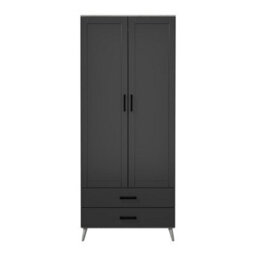 Urbn-Living Urbnliving 180Cm Height Ash Grey Wardrobe With Black 2 Door 2 Drawer Modern Bedroom Clothes Storage Hanging Rail - thumbnail 5