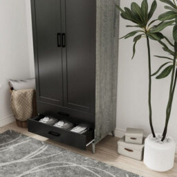 Urbn-Living Urbnliving 180Cm Height Ash Grey Wardrobe With Black 2 Door 2 Drawer Modern Bedroom Clothes Storage Hanging Rail - thumbnail 4