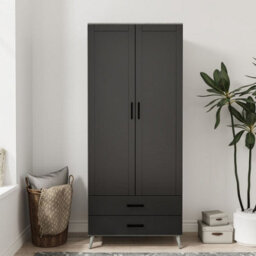 Urbn-Living Urbnliving 180Cm Height Ash Grey Wardrobe With Black 2 Door 2 Drawer Modern Bedroom Clothes Storage Hanging Rail - thumbnail 2