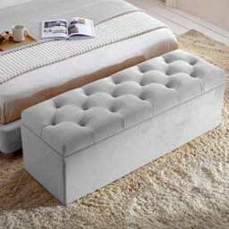 90Cm Chesterfield Ottoman Storage Box- Plush Velvet Shoe Bench - Silver Chesterfield Upholstered Blanket Box