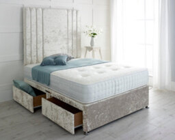 "Adore Designs Rio Crushed Velvet Divan Bed, With Pocket Mattress & 36"" Headboard - 4Ft6 Double - Cream - 4 Drawers" - thumbnail 1
