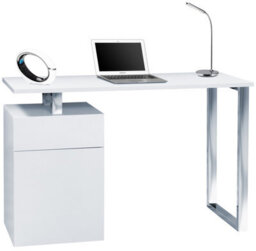 Centurion Supports Calista Gloss White With Brushed Steel Legs Contemporary Home Office Computer Desk - thumbnail 1